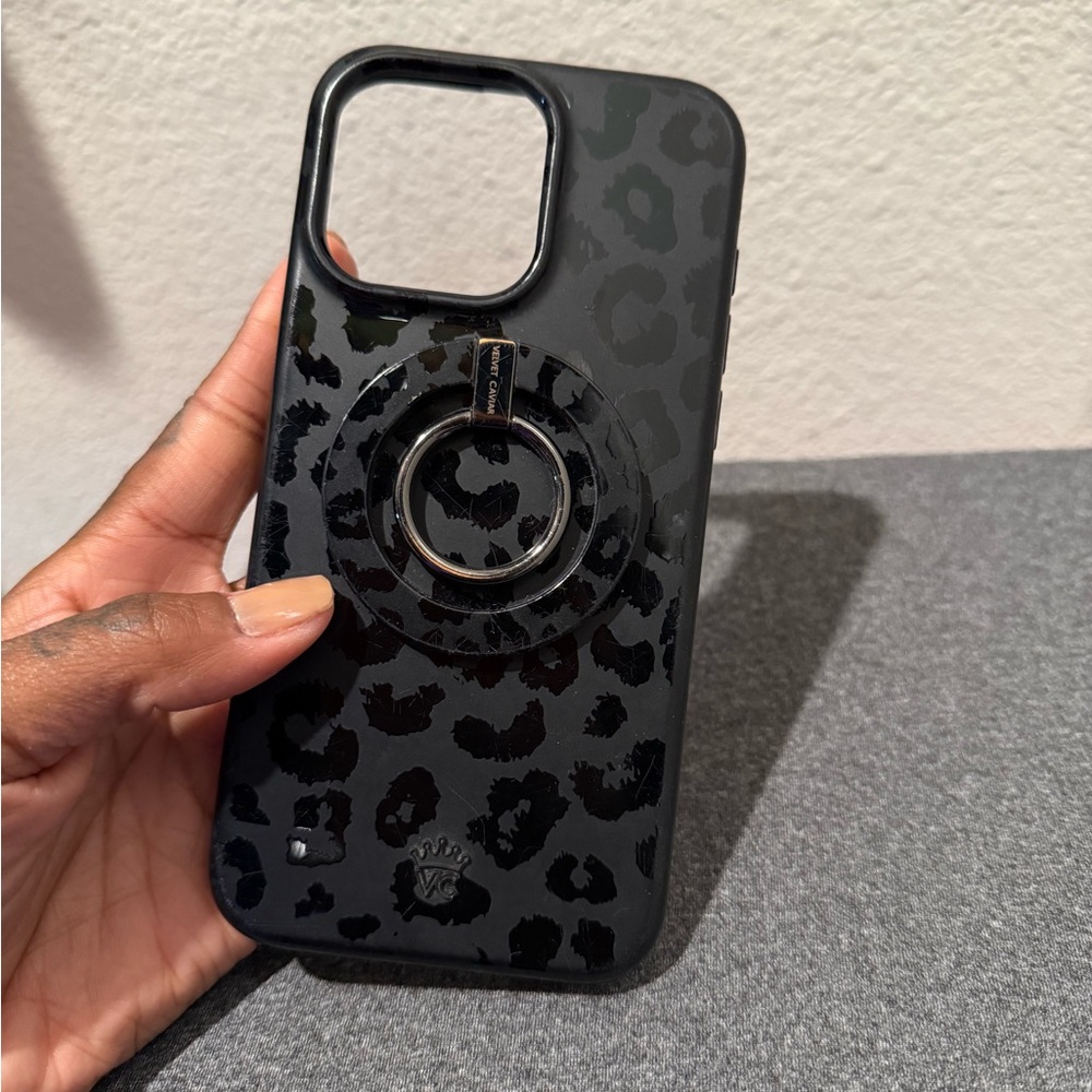 iPhone 15 pro max Black Leopard Phone Case with Ring Holder